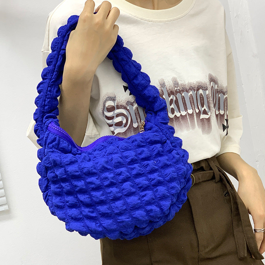 Women's Fashion Casual Solid Color Pleated Clouds Underarm Bag myETYN