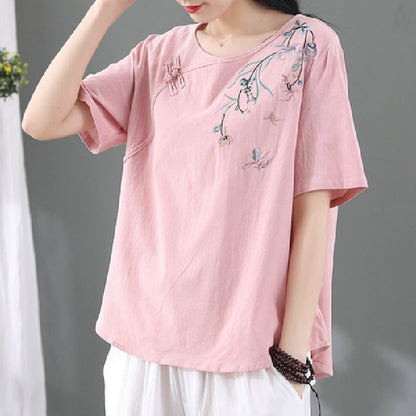 Women's Fashion Retro Frog Button Short Sleeve T-shirt myETYN