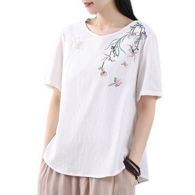 Women's Fashion Retro Frog Button Short Sleeve T-shirt myETYN