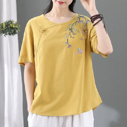 Women's Fashion Retro Frog Button Short Sleeve T-shirt myETYN