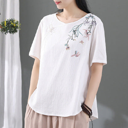 Women's Fashion Retro Frog Button Short Sleeve T-shirt myETYN