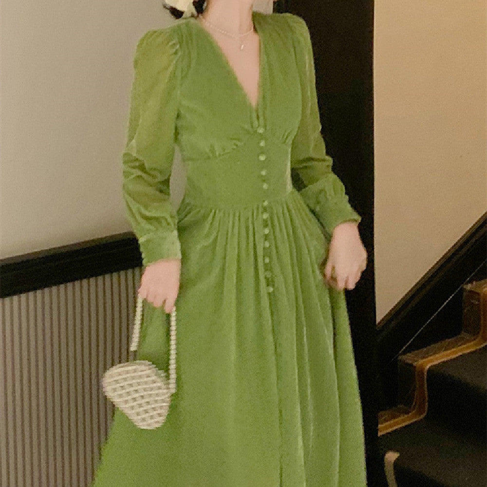 Women's Fashionable Green Waist Dress myETYN