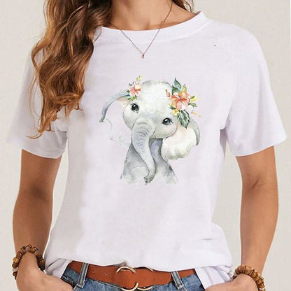 Women's Fashionable Simple Printed Short-sleeved T-shirt myETYN