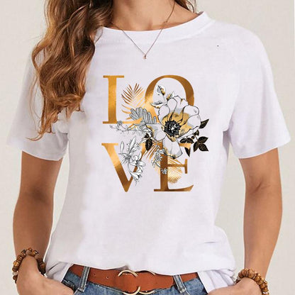 Women's Fashionable Simple Printed Short-sleeved T-shirt myETYN