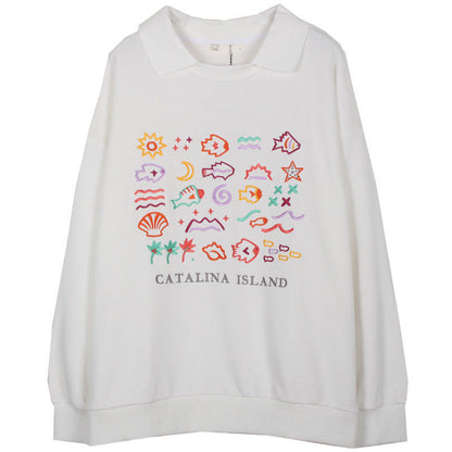 Women's Fish Embroidery Loose Sweater myETYN
