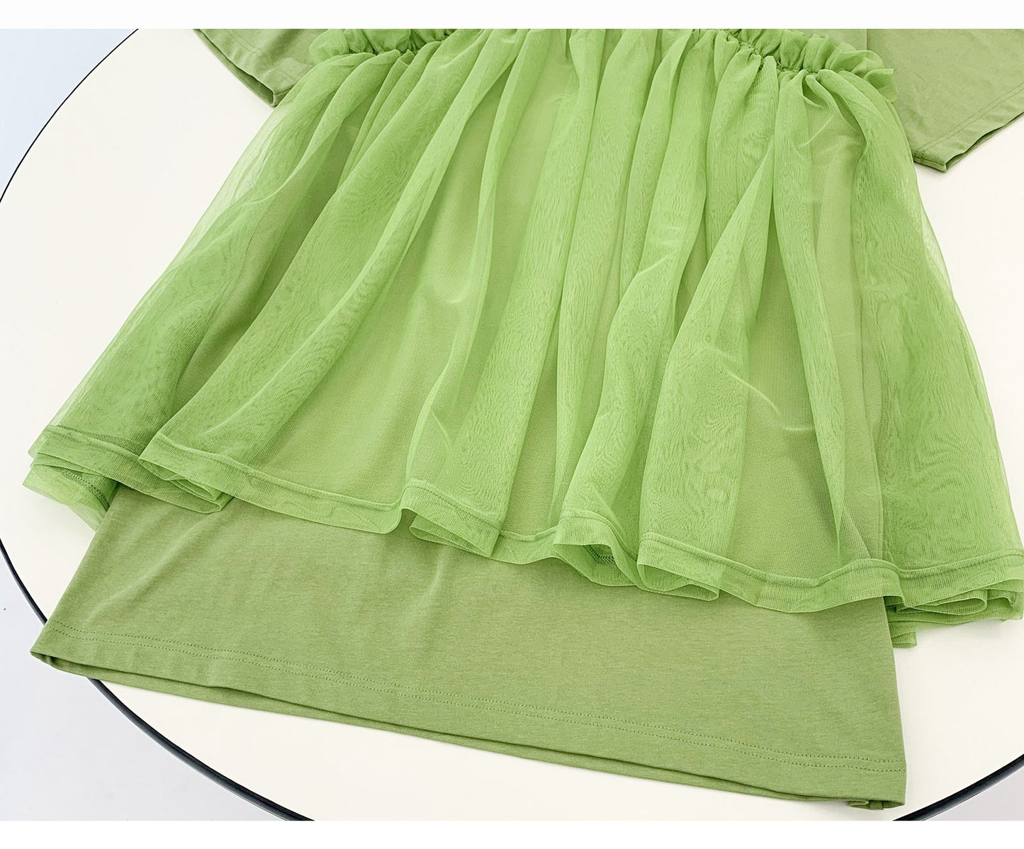 Women's Green Mini Dress Tulle Stitching T-shirt Skirt myETYN