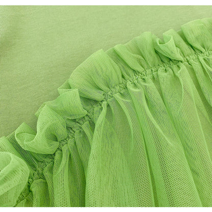 Women's Green Mini Dress Tulle Stitching T-shirt Skirt myETYN