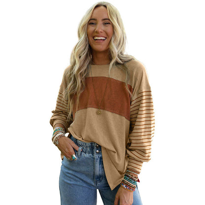 Women's Hoodie Casual Striped Color Matching Long-sleeved Top myETYN