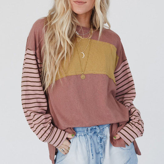 Women's Hoodie Casual Striped Color Matching Long-sleeved Top myETYN