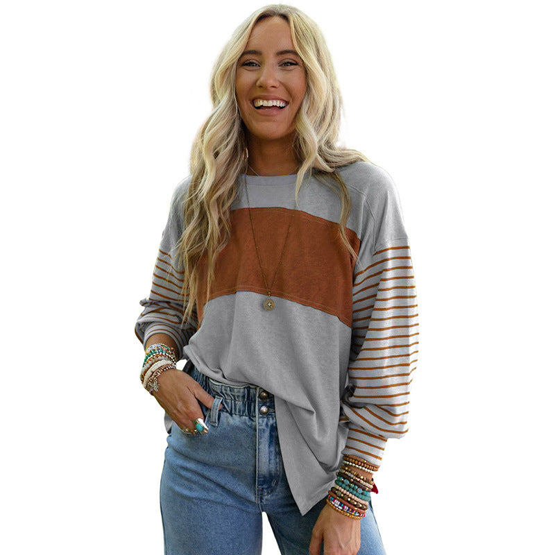 Women's Hoodie Casual Striped Color Matching Long-sleeved Top myETYN