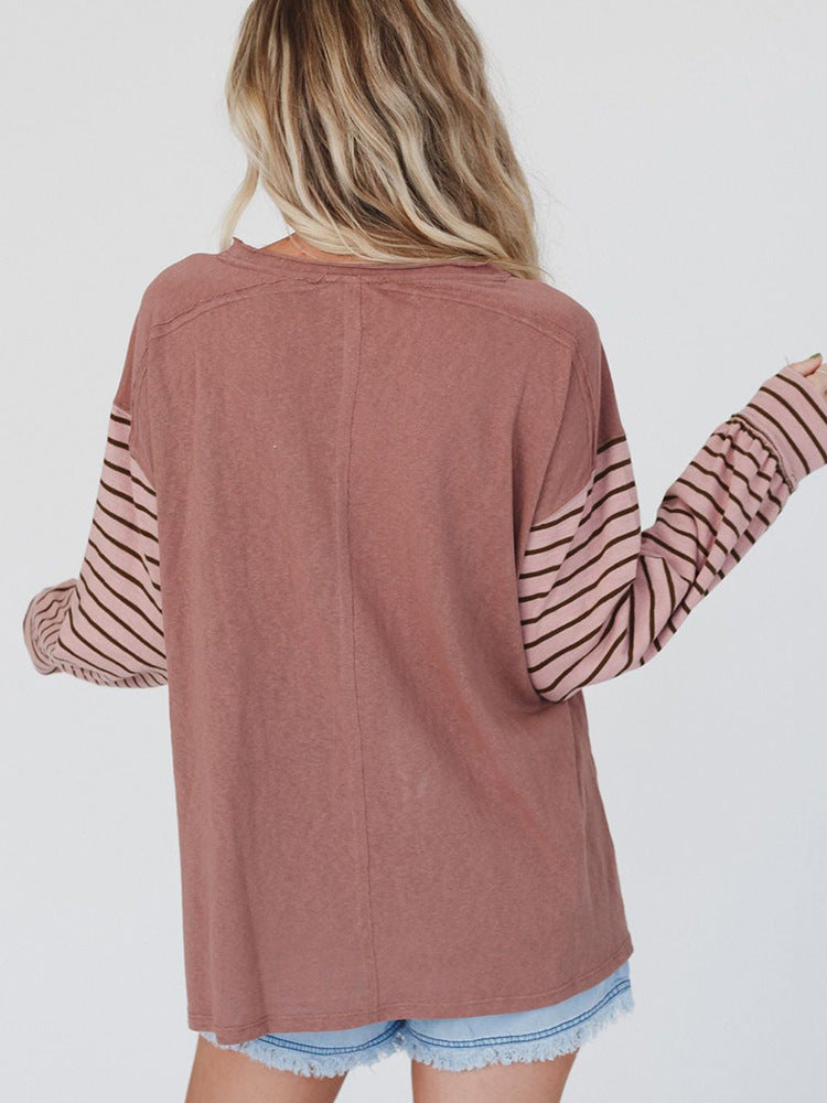 Women's Hoodie Casual Striped Color Matching Long-sleeved Top myETYN