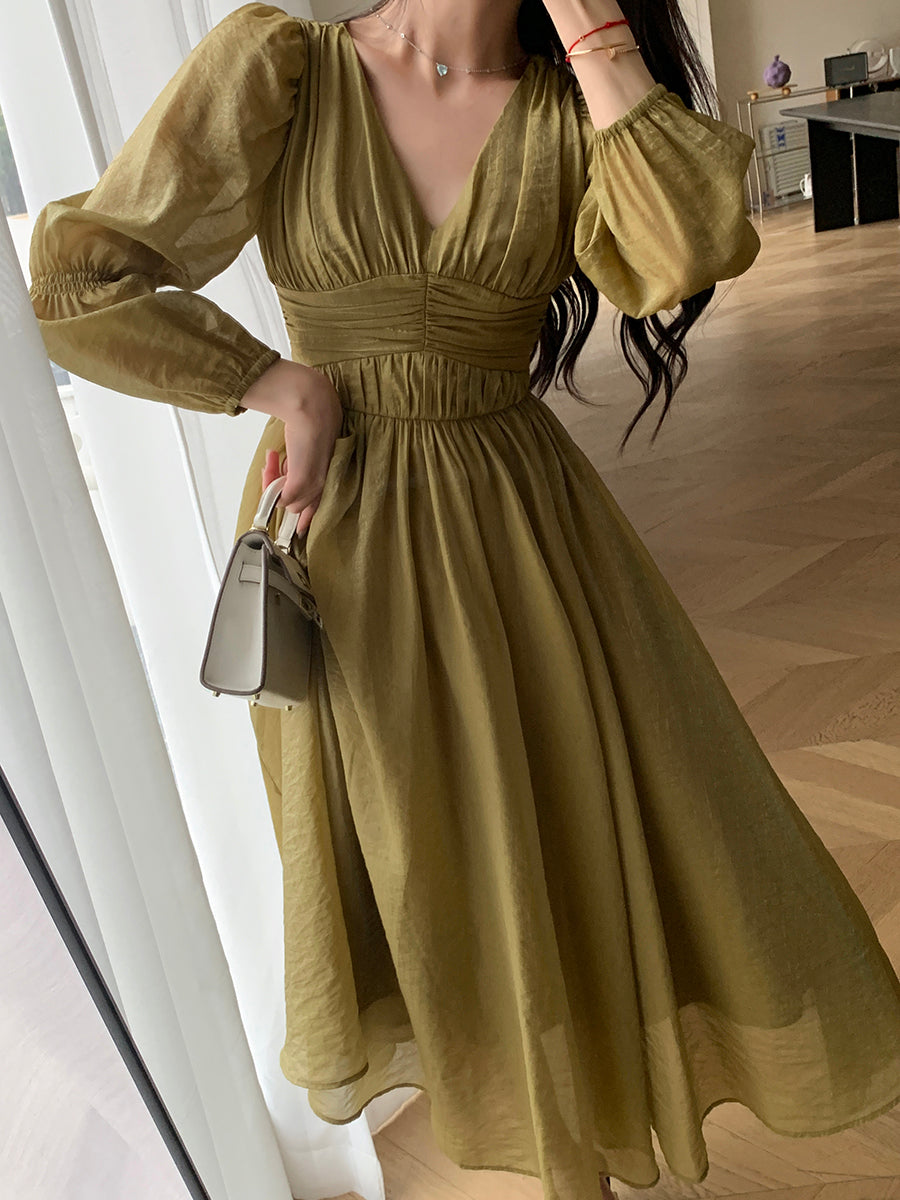 Women's Light Luxury Waist Waist V Neck Dress myETYN