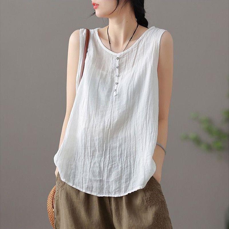 Women's Loose All-match Cotton And Linen Sleeveless Vest Top myETYN