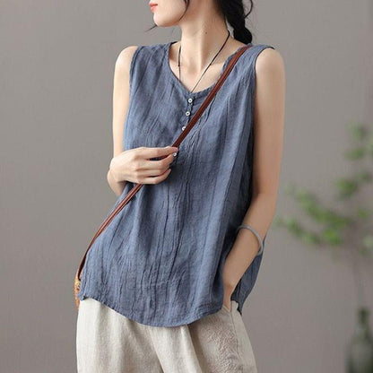 Women's Loose All-match Cotton And Linen Sleeveless Vest Top myETYN