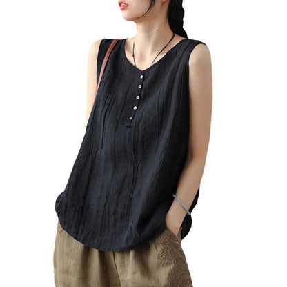 Women's Loose All-match Cotton And Linen Sleeveless Vest Top myETYN