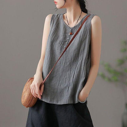 Women's Loose All-match Cotton And Linen Sleeveless Vest Top myETYN