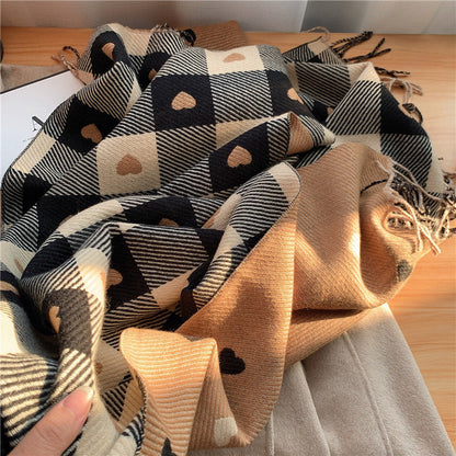 Women's Love Thickened Checked Scarf myETYN