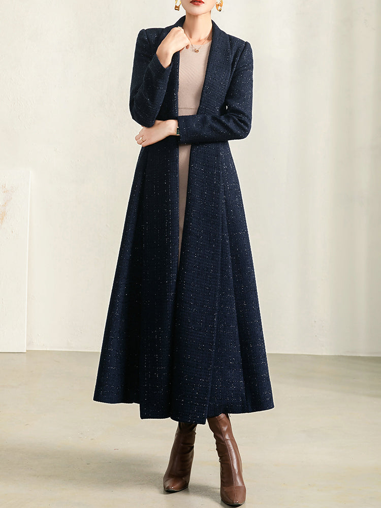 Women's Medium Long Blue Plaid Coat myETYN