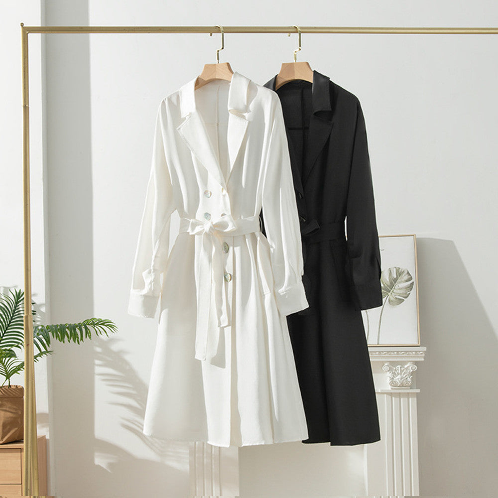 Women's Over-the-knee Mid-length Trench Coat With Silk Waist myETYN