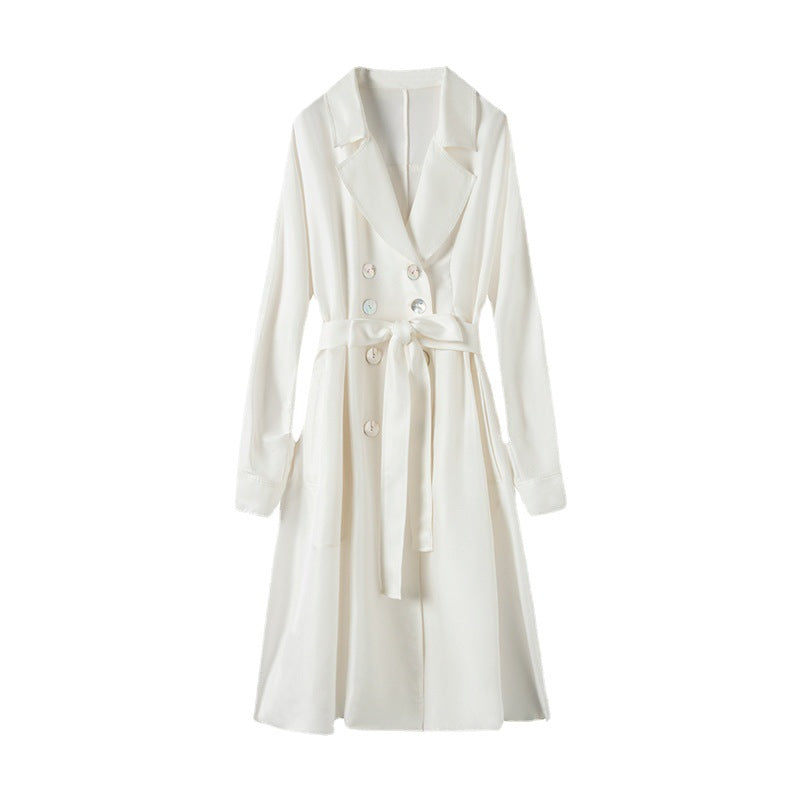 Women's Over-the-knee Mid-length Trench Coat With Silk Waist myETYN