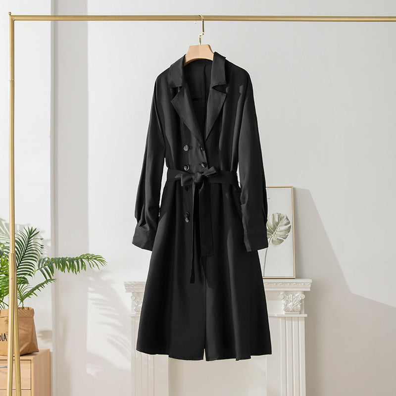 Women's Over-the-knee Mid-length Trench Coat With Silk Waist myETYN