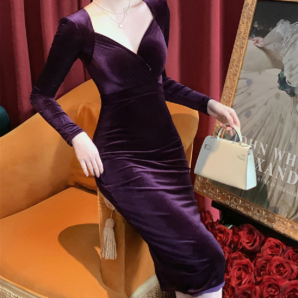 Women's Purple Velvet Bottom Dress myETYN