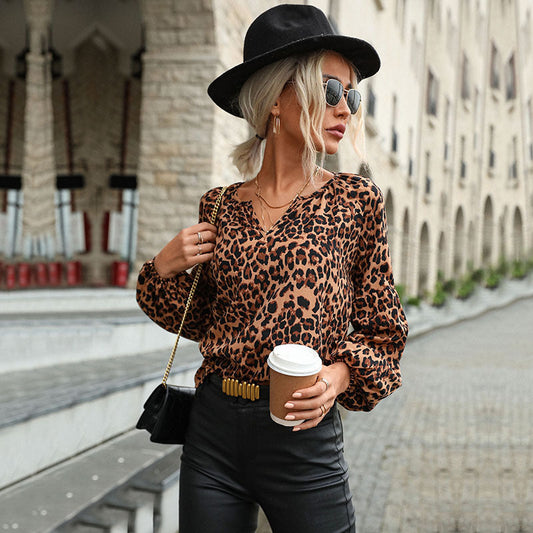 Women's Retro Top Pullover Leopard-print Long-sleeved Shirt myETYN