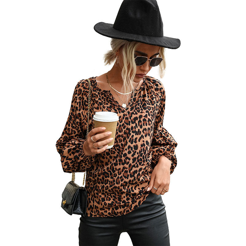 Women's Retro Top Pullover Leopard-print Long-sleeved Shirt myETYN