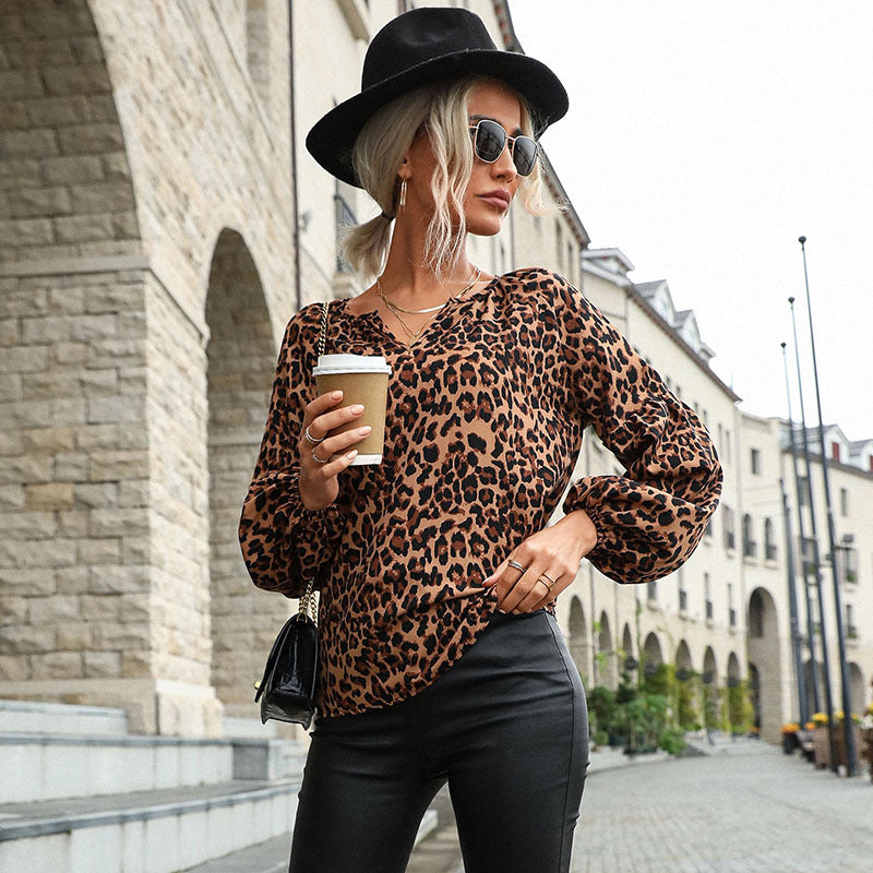 Women's Retro Top Pullover Leopard-print Long-sleeved Shirt myETYN