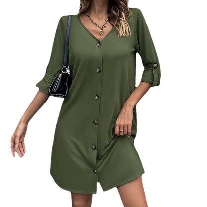 Women's Solid V-Neck Mid-Length Knit Dress myETYN