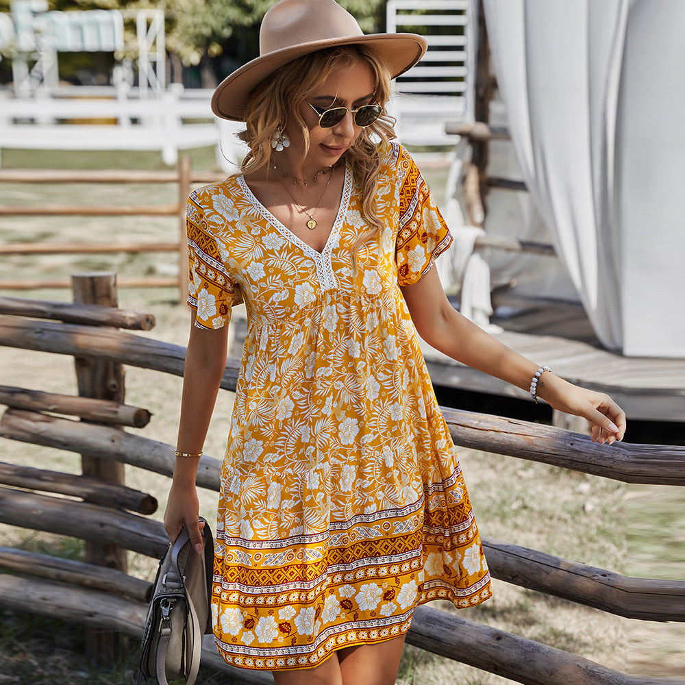 Women's Summer Boho Flower Print V Neck Dress myETYN