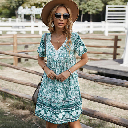 Women's Summer Boho Flower Print V Neck Dress myETYN