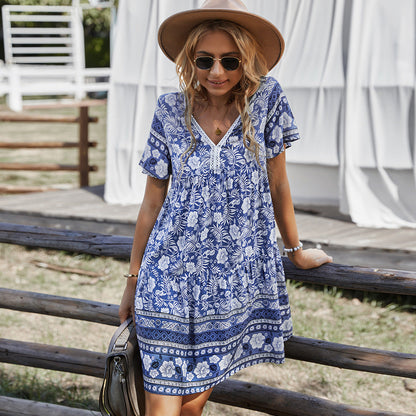 Women's Summer Boho Flower Print V Neck Dress myETYN