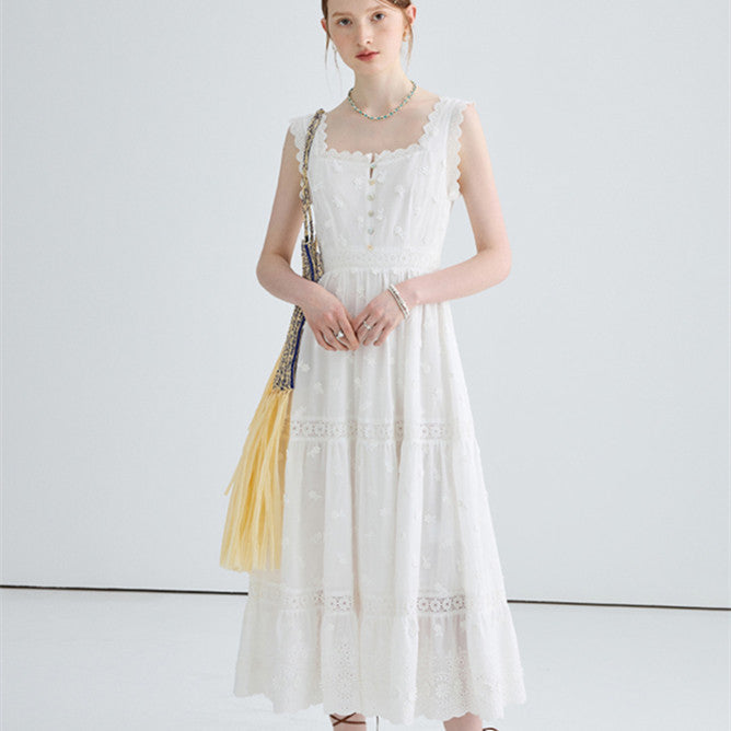 Women's Summer French White Suspender Dress myETYN