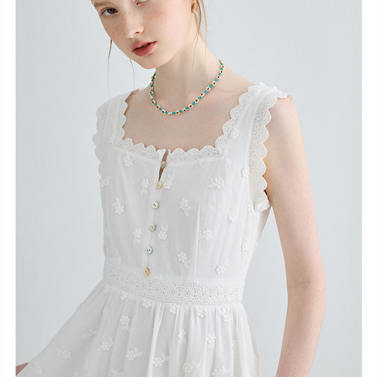 Women's Summer French White Suspender Dress myETYN