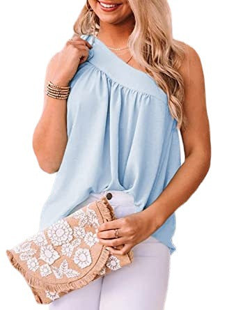 Women's Summer New Asymmetric One-shoulder Vest Slim Top myETYN