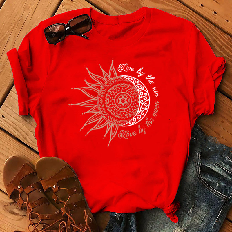 Women's Sunflower Print Short Sleeve T-Shirt myETYN