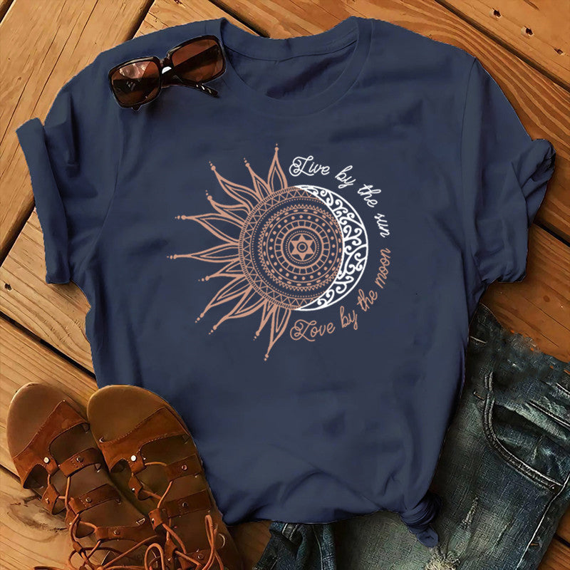 Women's Sunflower Print Short Sleeve T-Shirt myETYN