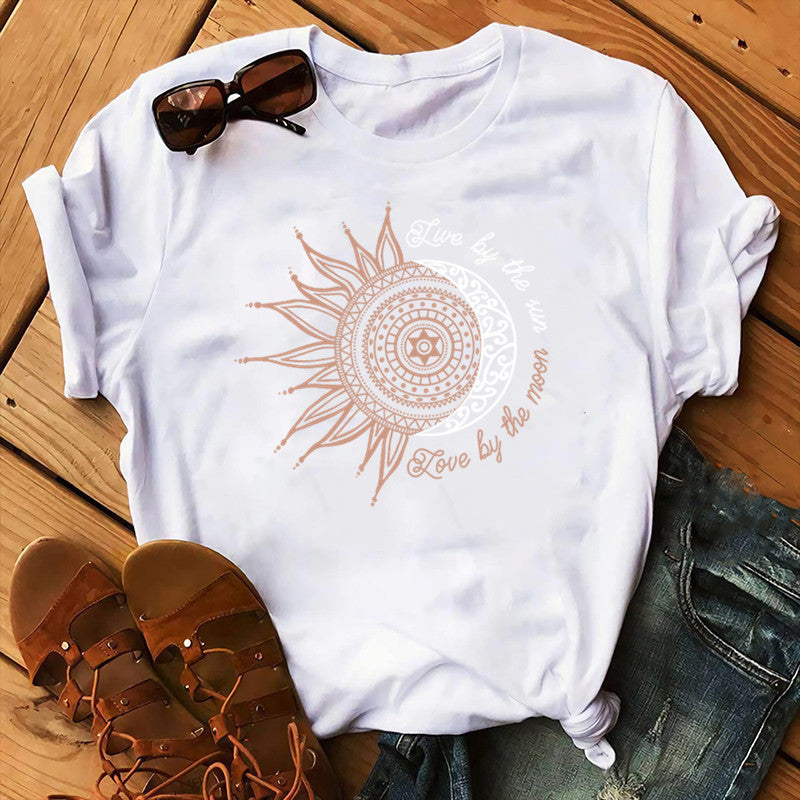 Women's Sunflower Print Short Sleeve T-Shirt myETYN