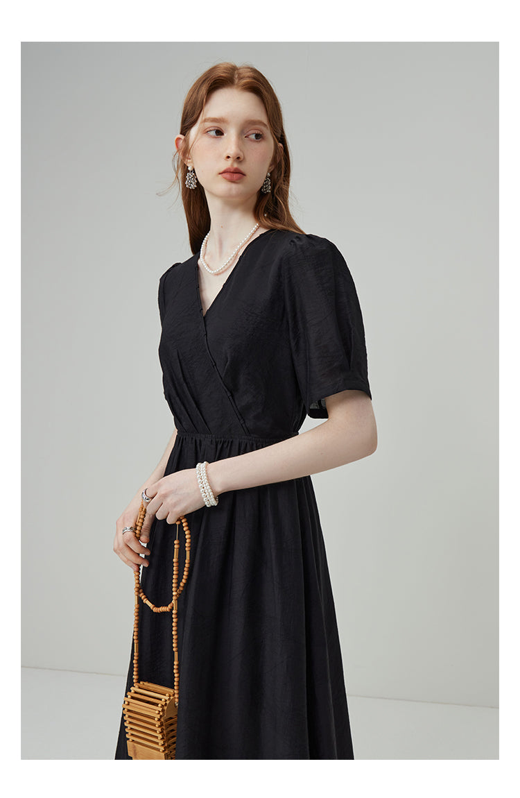 Women's V-neck Texture Tencel Jacquard Dress myETYN