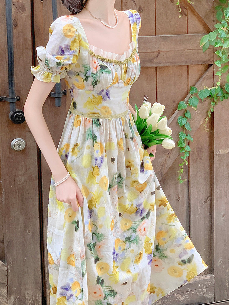 Yellow Floral Dress For Women In Summer myETYN