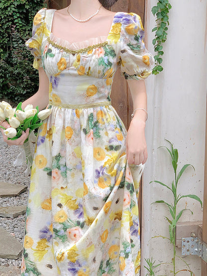 Yellow Floral Dress For Women In Summer myETYN