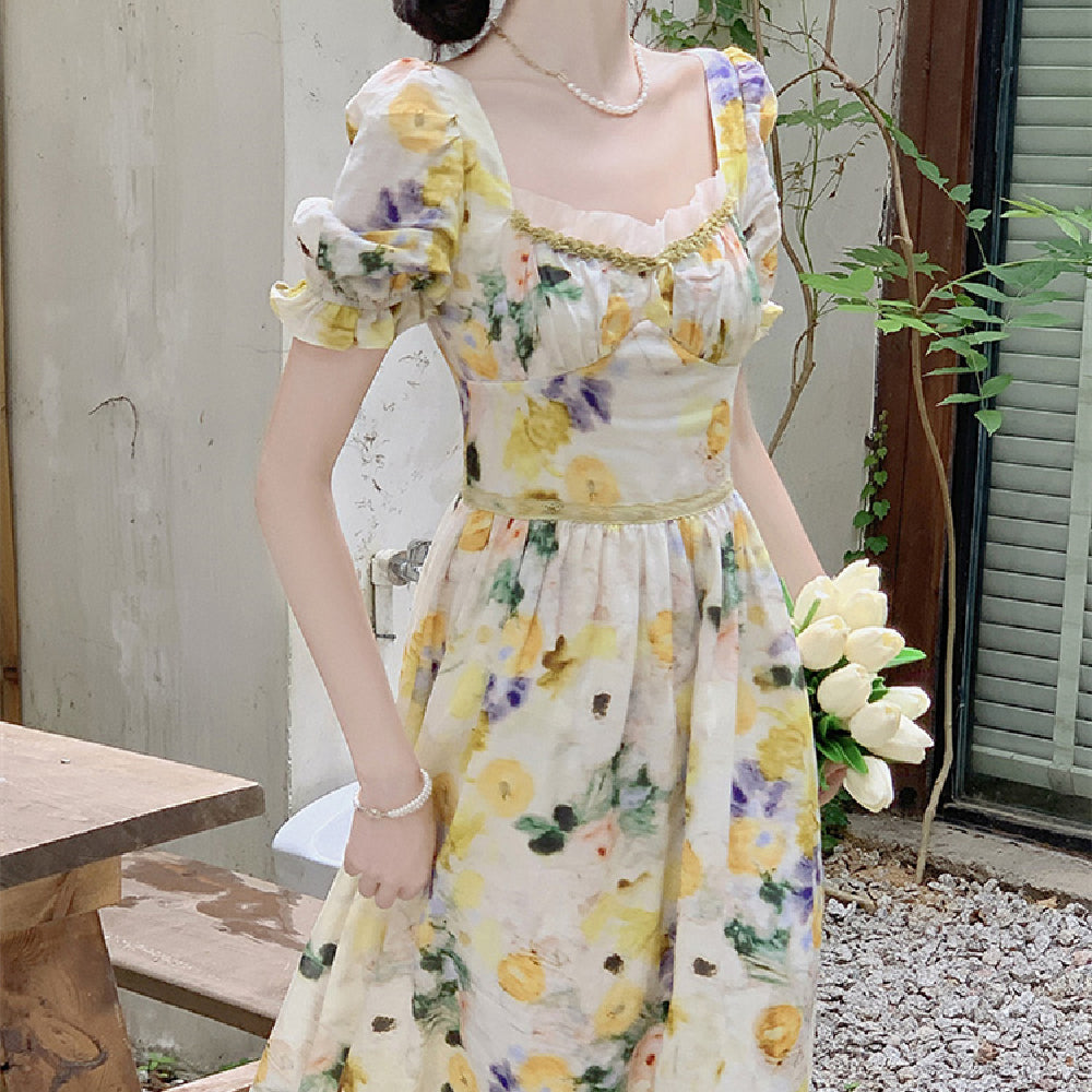 Yellow Floral Dress For Women In Summer myETYN