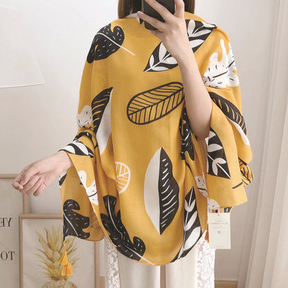 Yellow feather leaf shawl myETYN