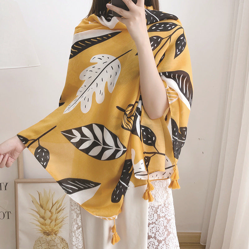 Yellow feather leaf shawl myETYN