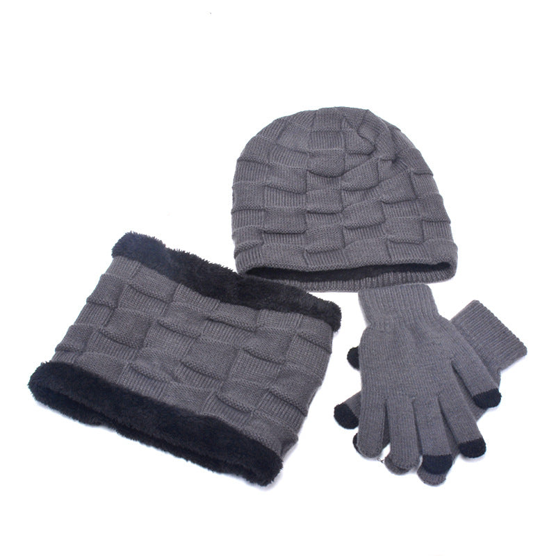 Hat Scarf Gloves Three-piece Suit Plus Velvet Knitted Outdoor Warmth - myETYN