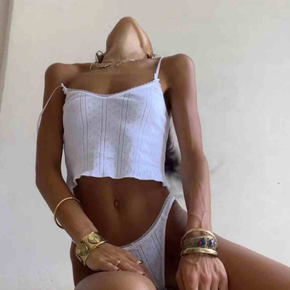 Women's Lace Top With Suspenders When Drinking Coffee