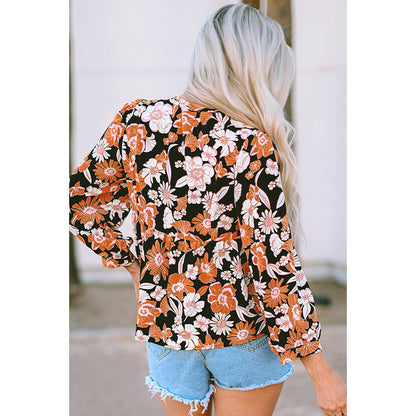 Women's Floral Print Lace Casual Style Pullover Shirt