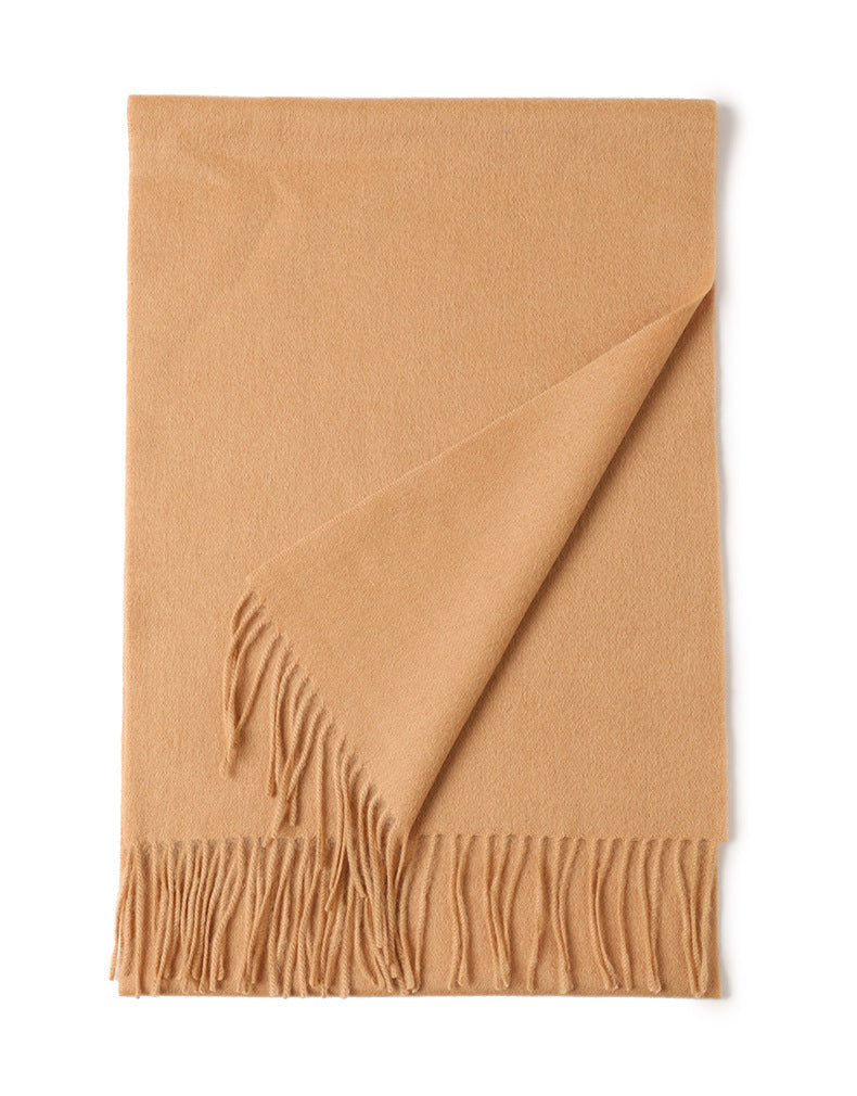 Women’s Solid Color Wool Tassel Scarf – Thick, Warm, Elegant Accessory