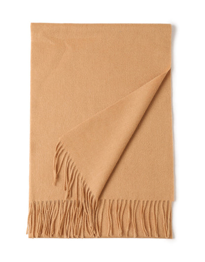 Women’s Solid Color Wool Tassel Scarf – Thick, Warm, Elegant Accessory